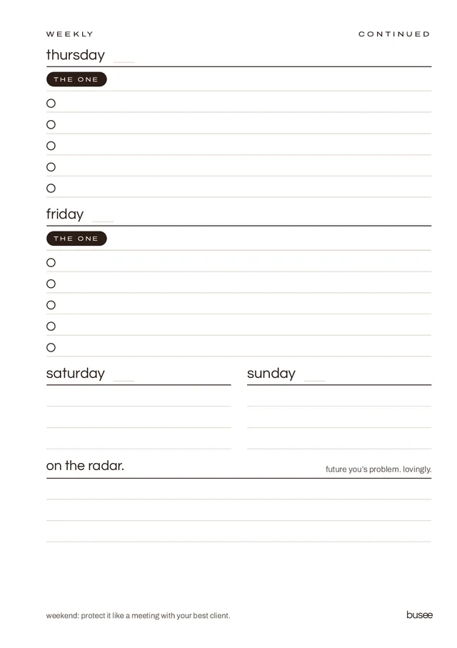 The Full Set — BUSEE printable planner pages