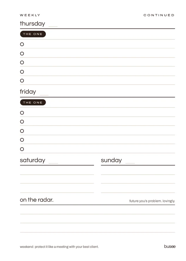 BUSEE A6 week page
