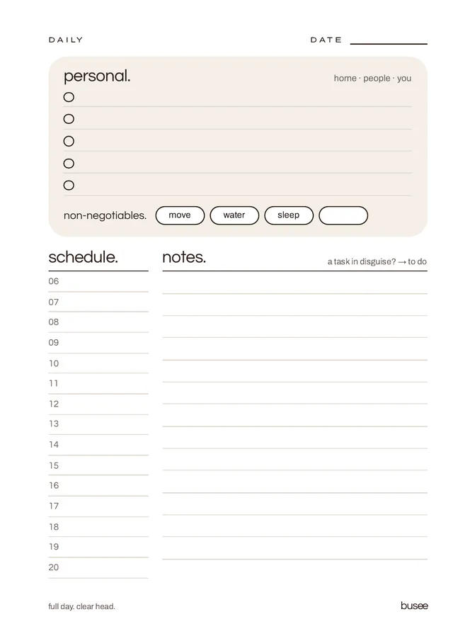 The Daily — BUSEE printable planner pages