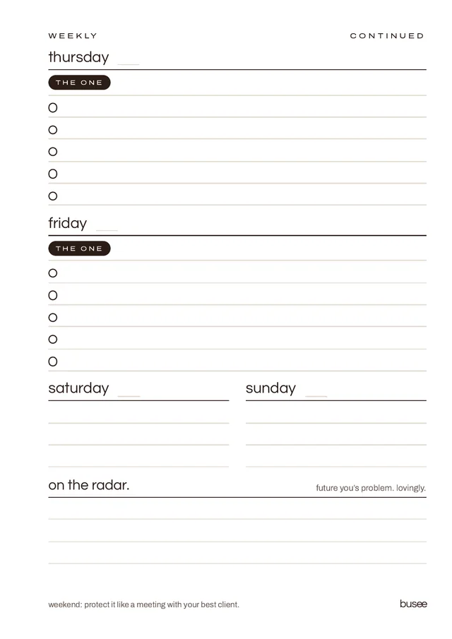 BUSEE Personal Wide week page