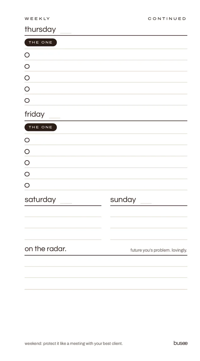 BUSEE Personal week page